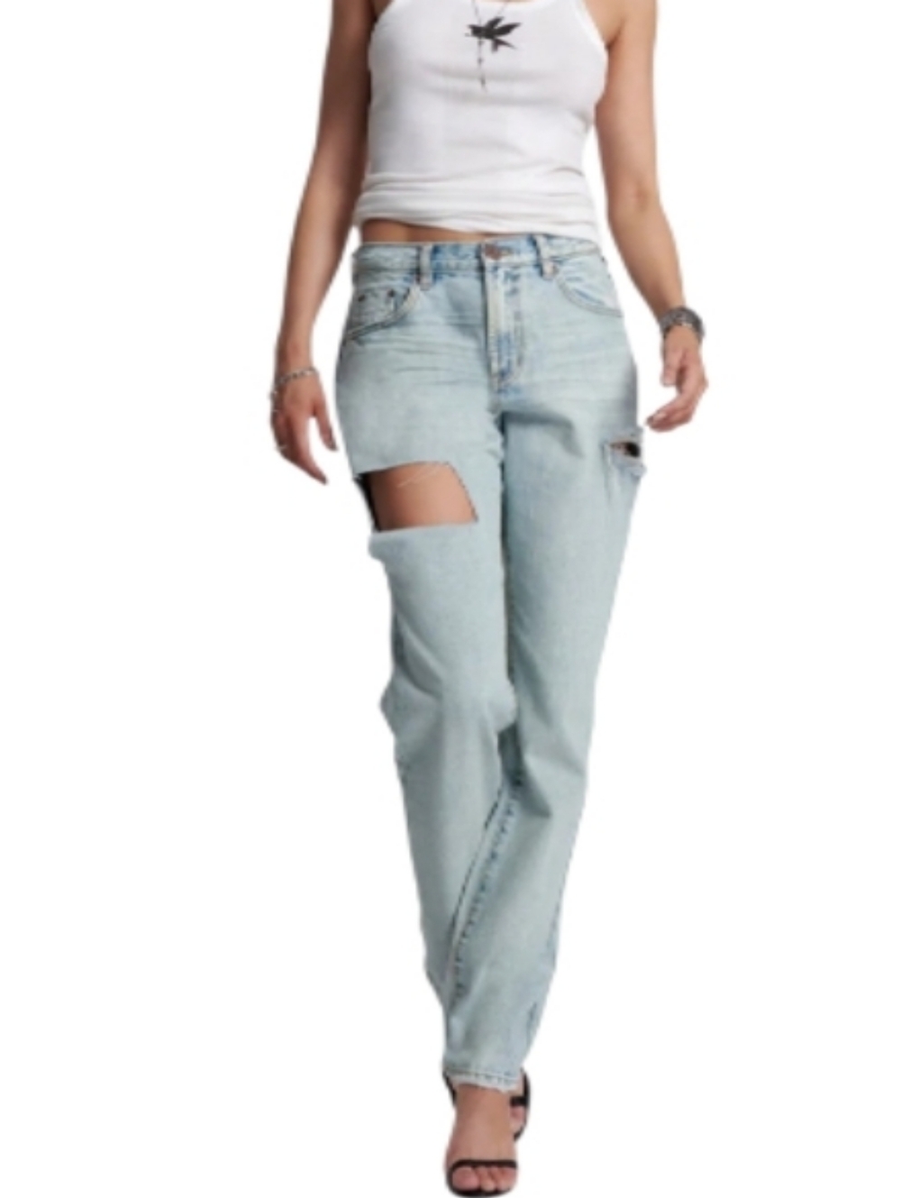 NWT One Teaspoon High Waist Balloon Denim Kansas Blue Distressed Jeans